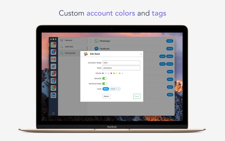 Custom account colors and tags