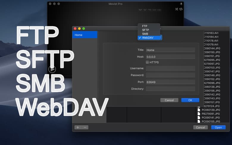 FTP, SFTP, SMB, WebDAV