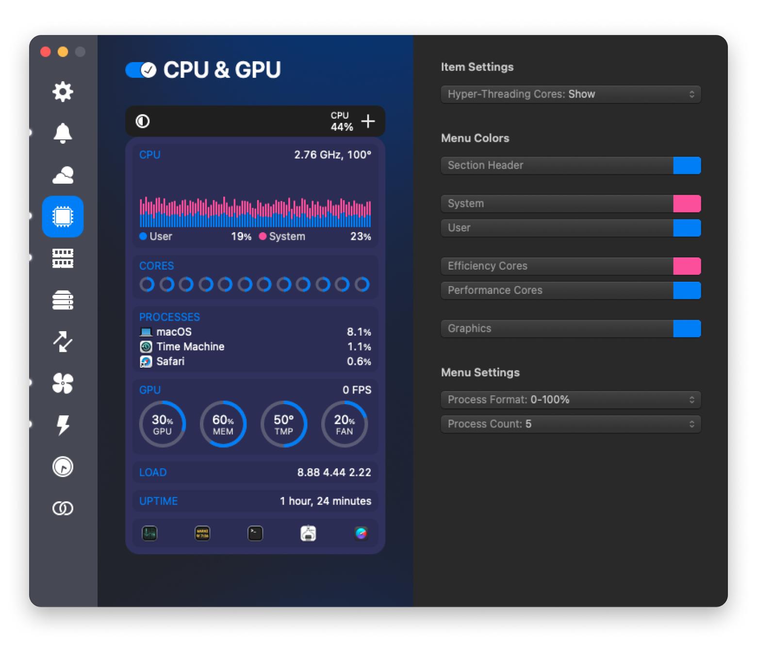 iStat Menu processes CPU GPU