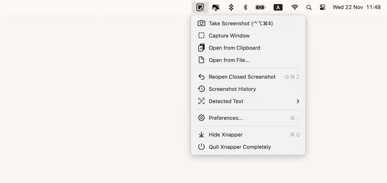 Xnapper menu bar