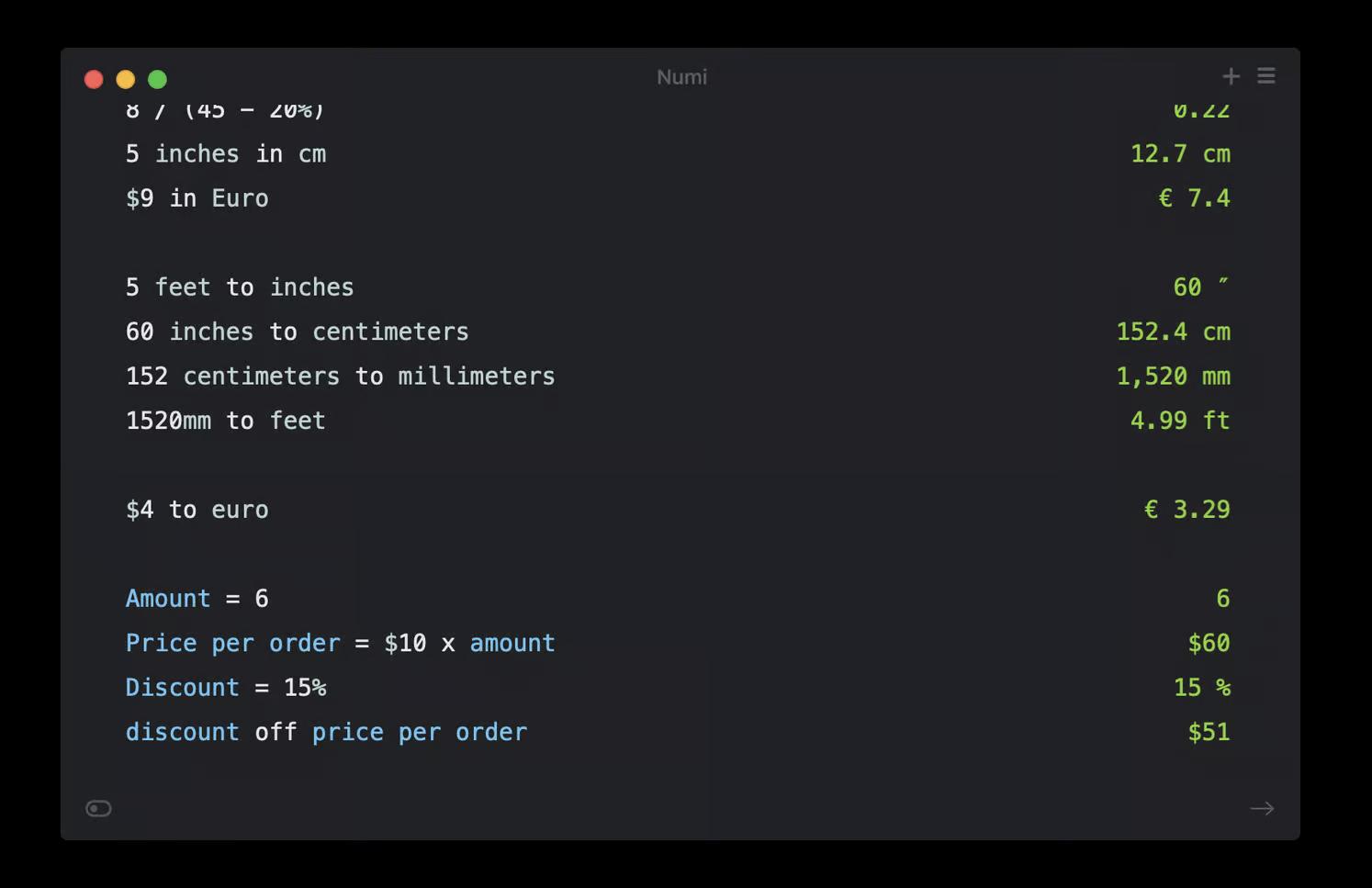 Numi app window