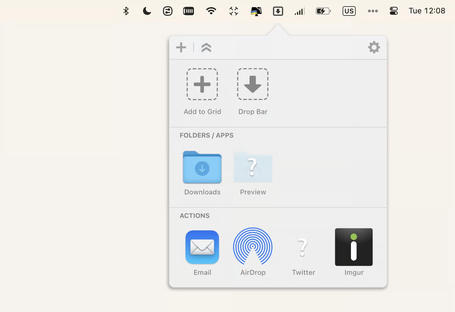 Dropzone menu bar
