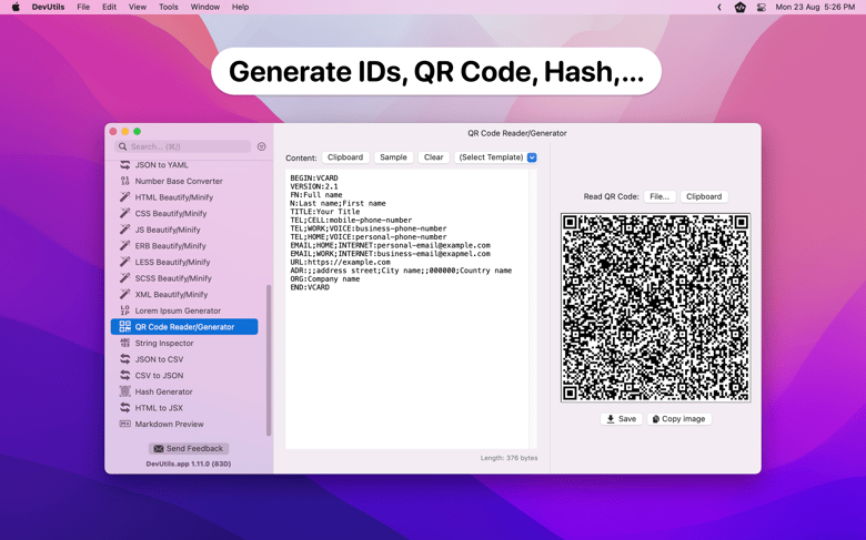 Generate IDs, QR Code, Hash,...