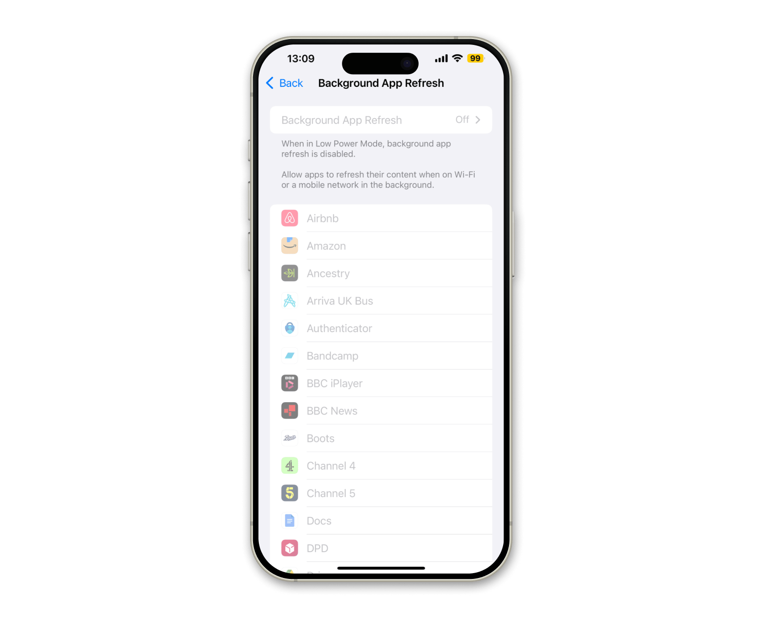 Background app refresh off