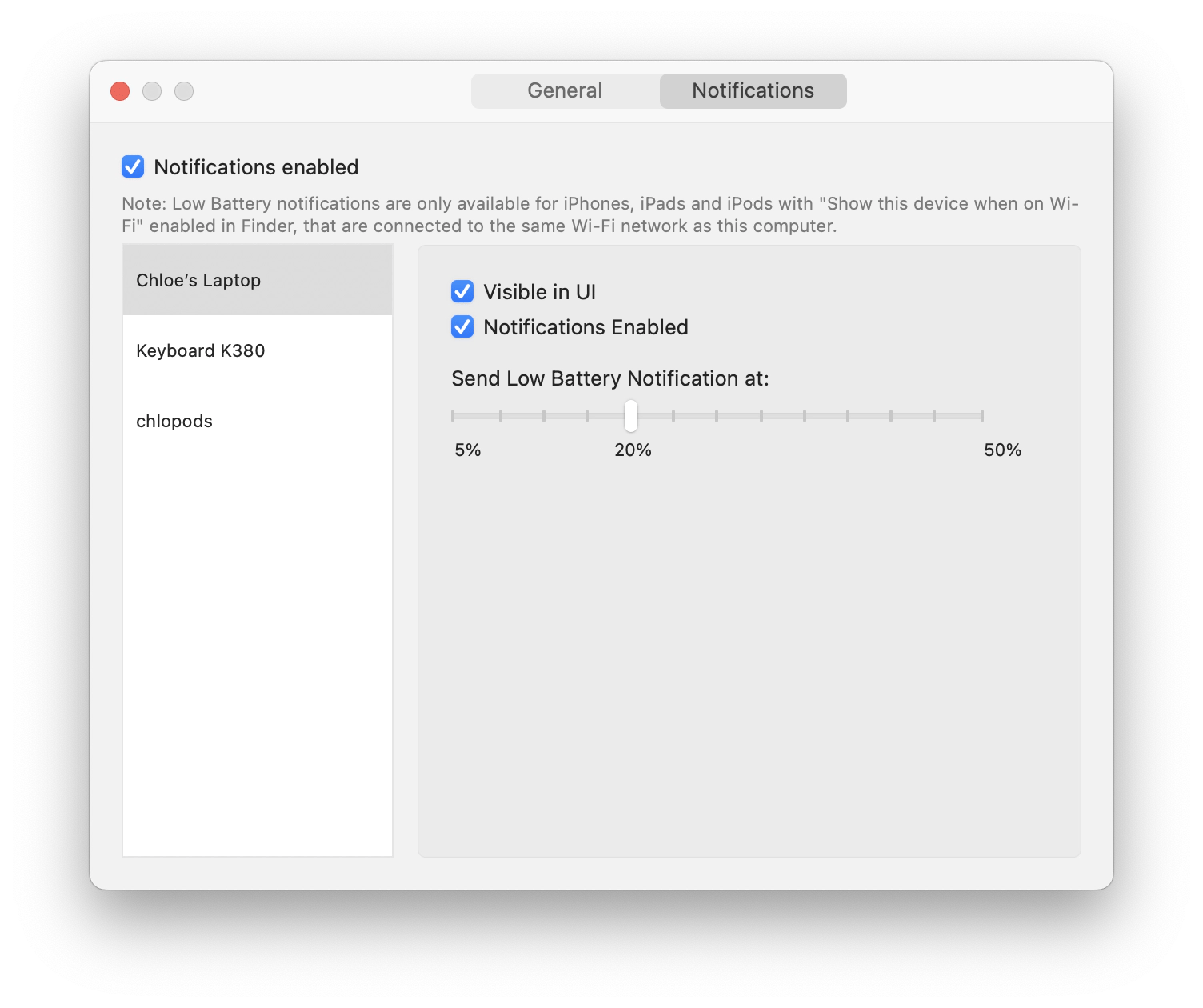 Batteries notifications