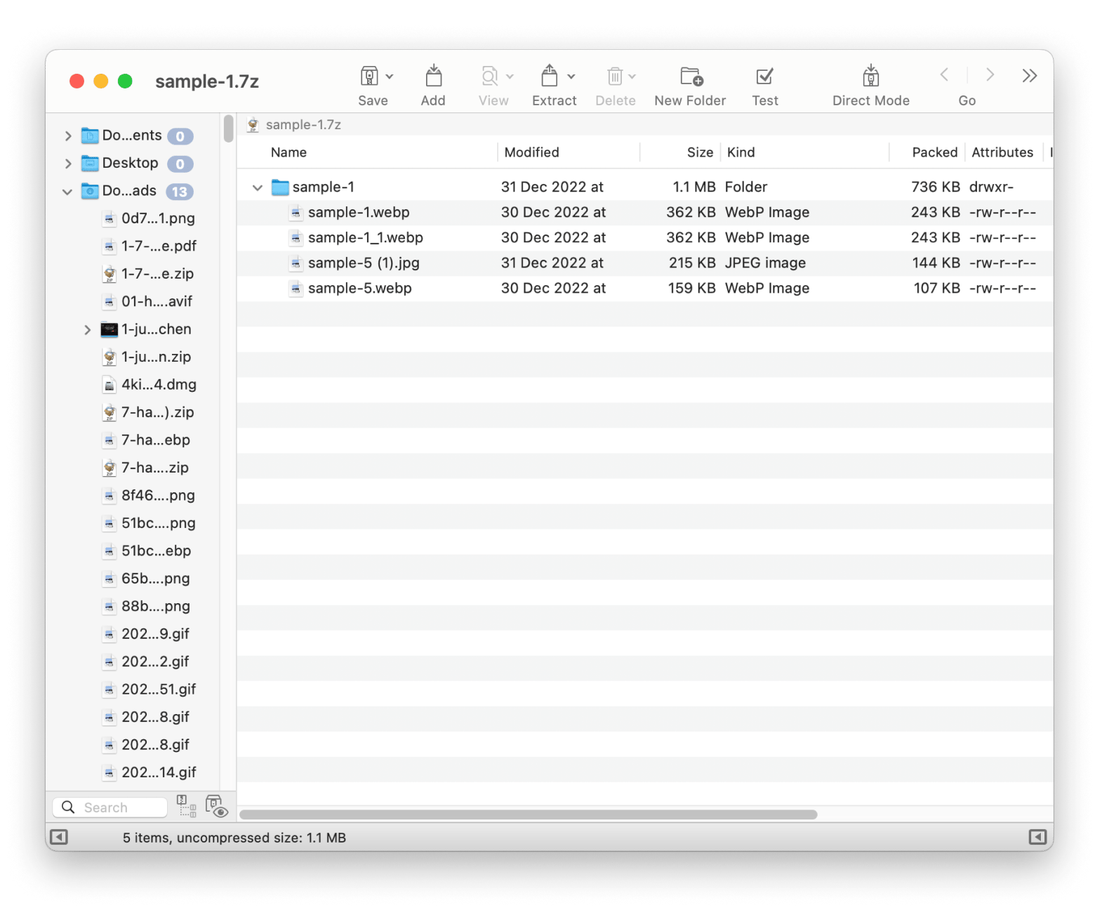 unzipped files overview in betterzip
