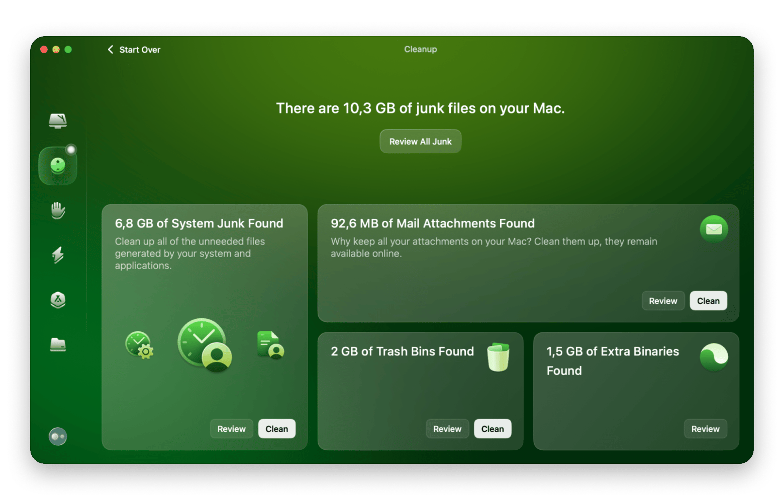 CleanMyMac cleanup results