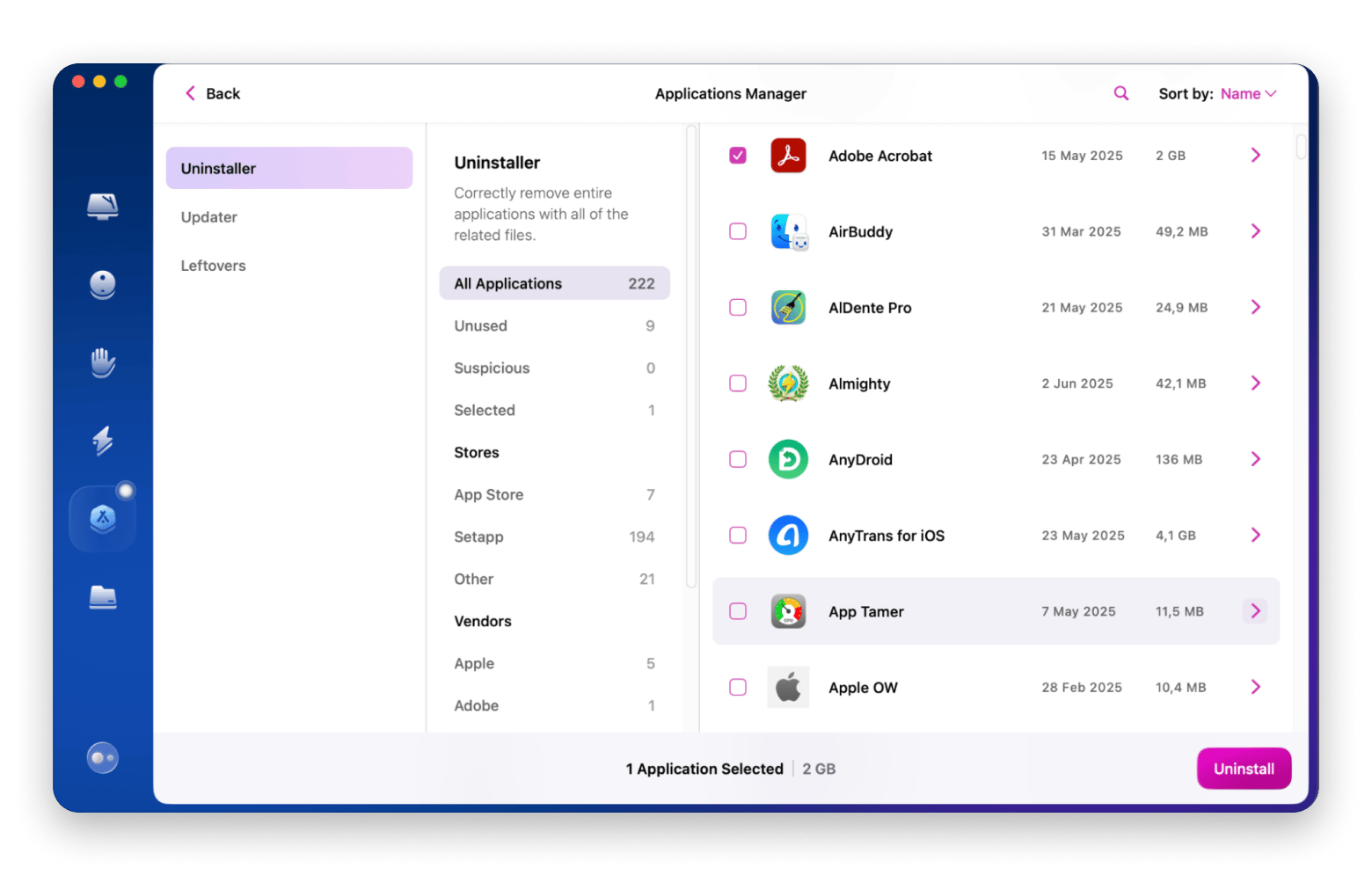 CleanMyMac manage my applications tab