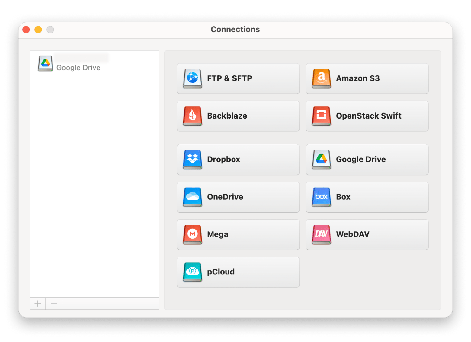 Cloudmounter connections menu
