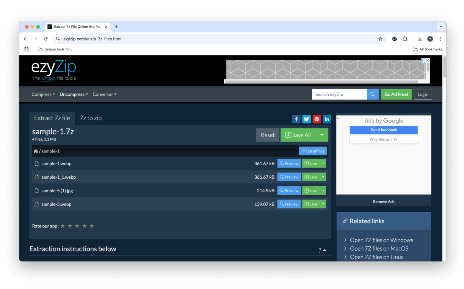 ezyZip to extract files online