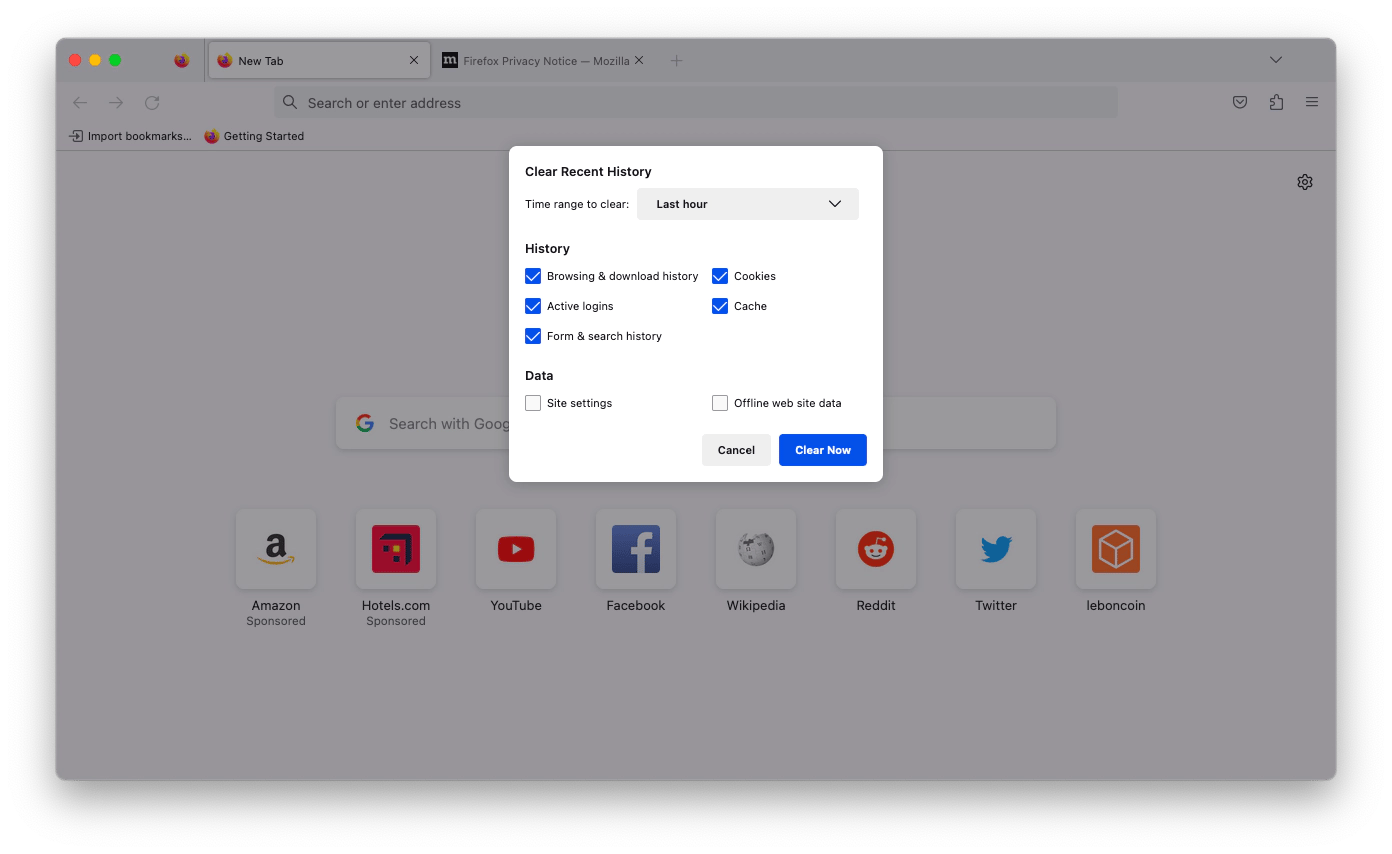 clear Firefox cache files