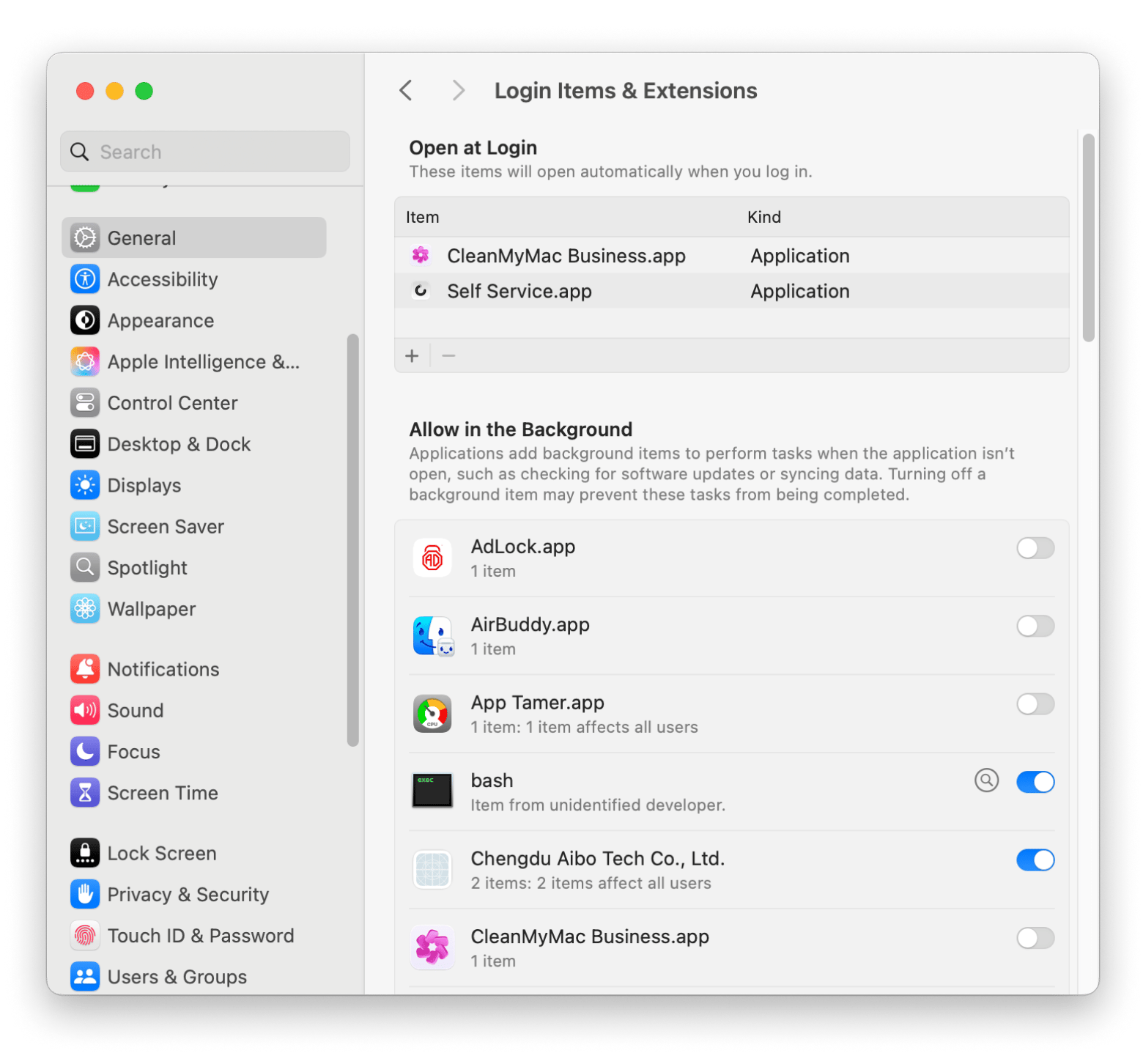 check login items to fix kernel error 