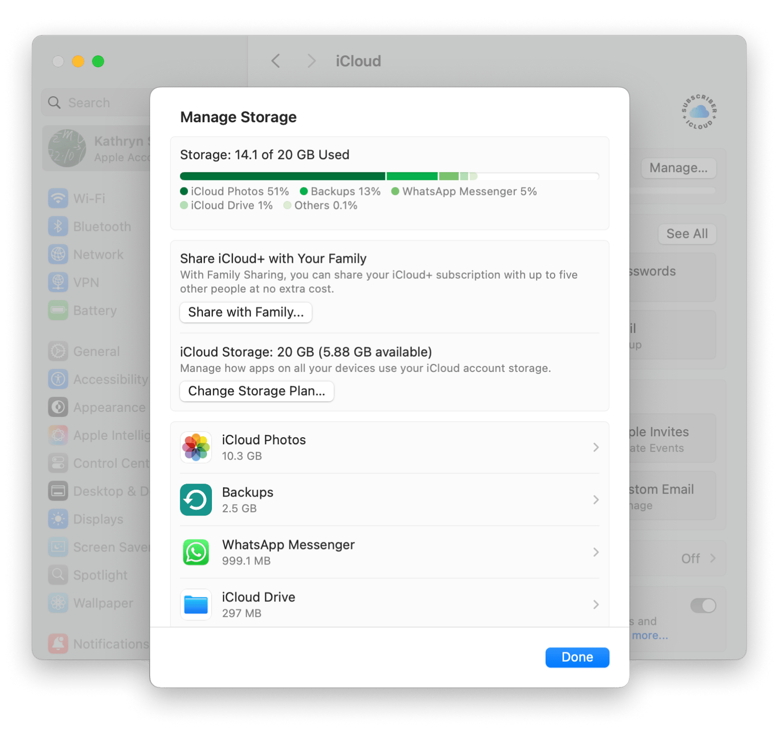 iCloud change storage plan