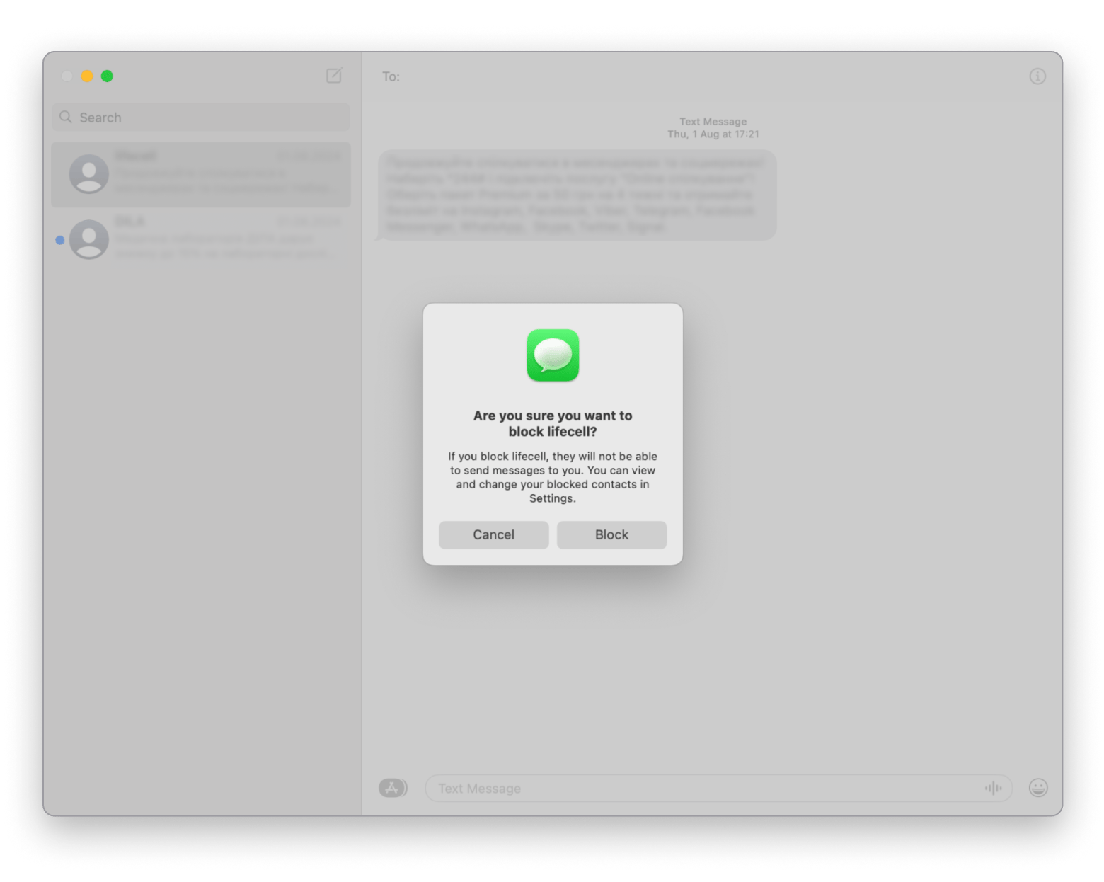 imessages block contact mac