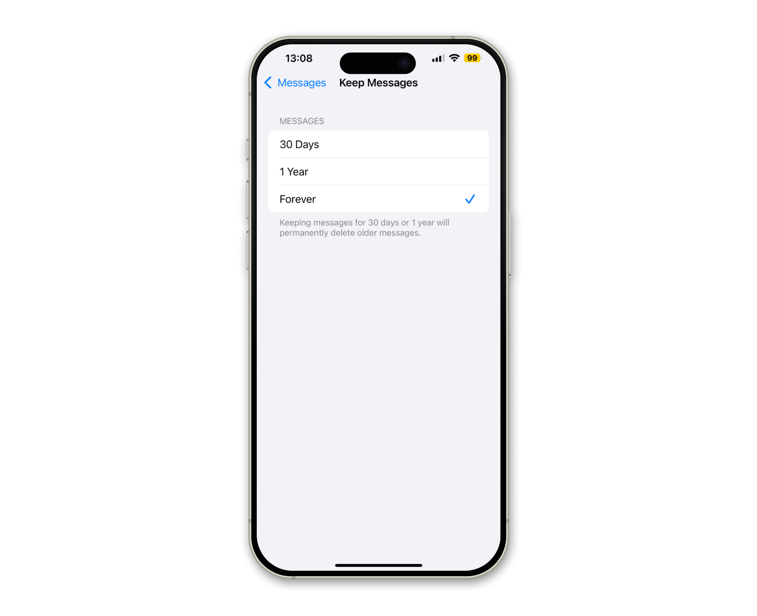 iPhone keep messages settings