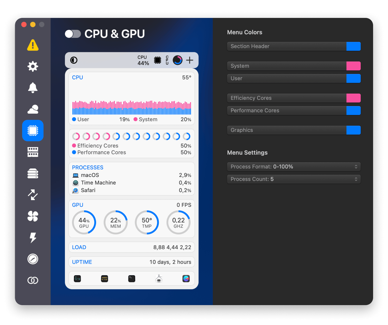 iStat Menus cpu and gpu