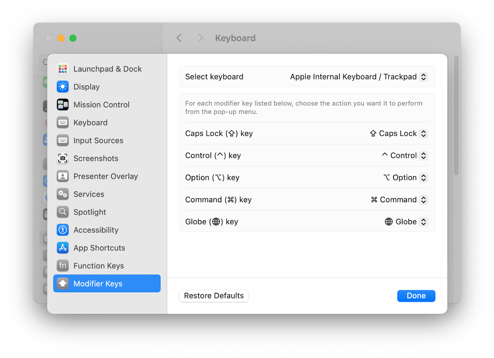 check Modifier Keys settings