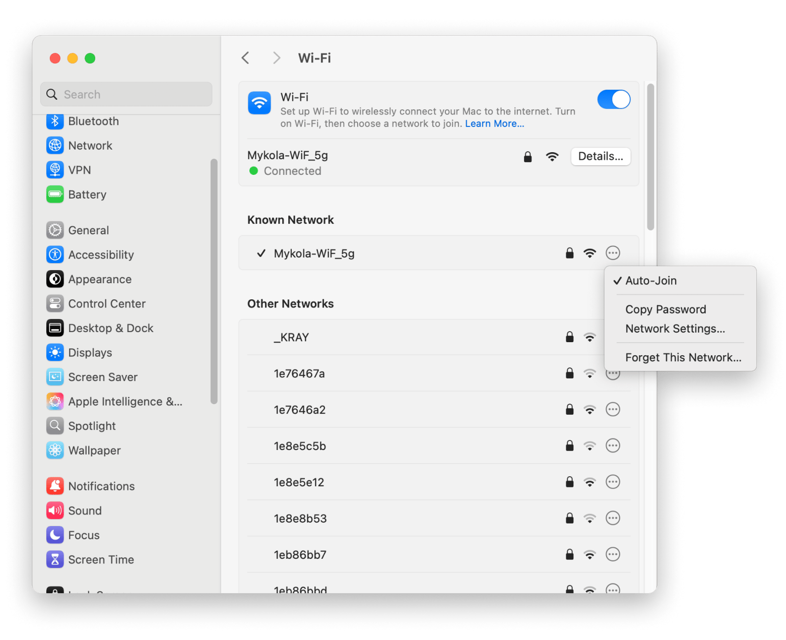 how to remove network from mac