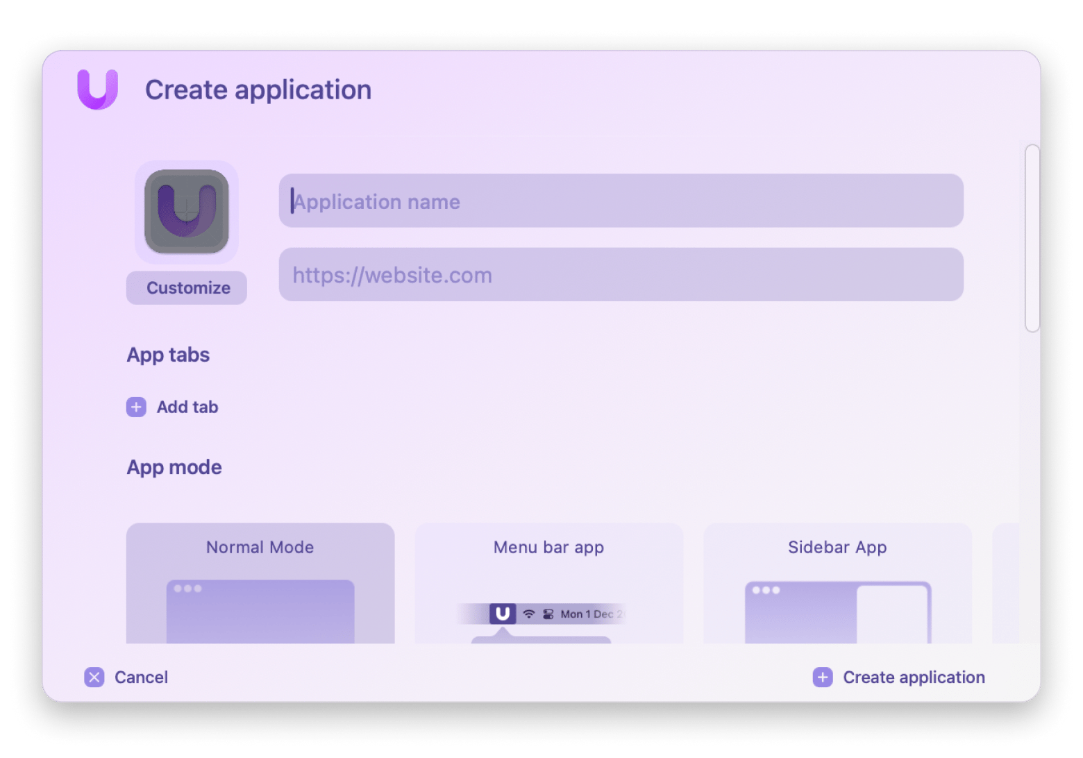 App creation with the Unite app 