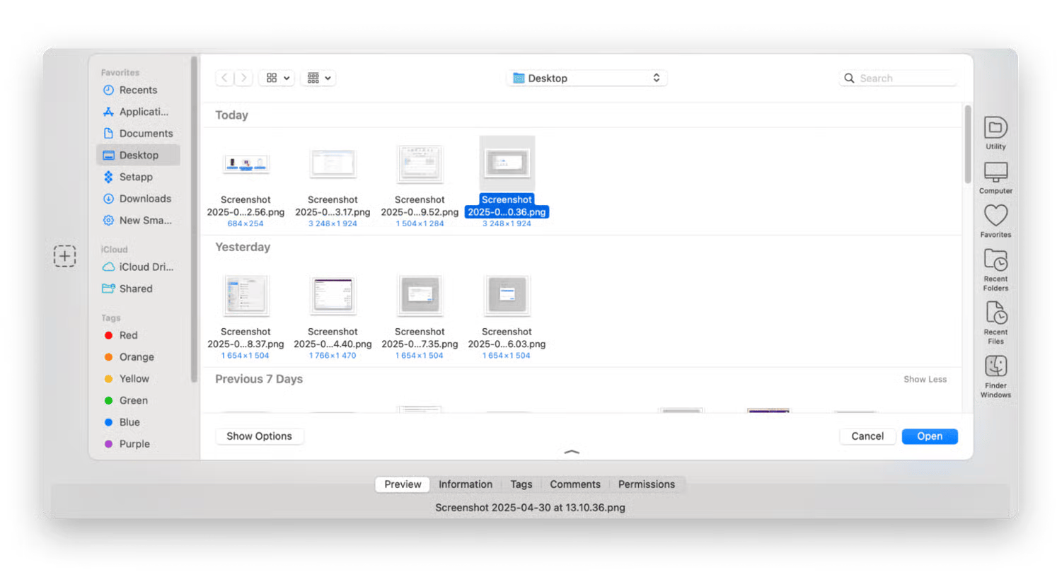 Default Folder X app menu