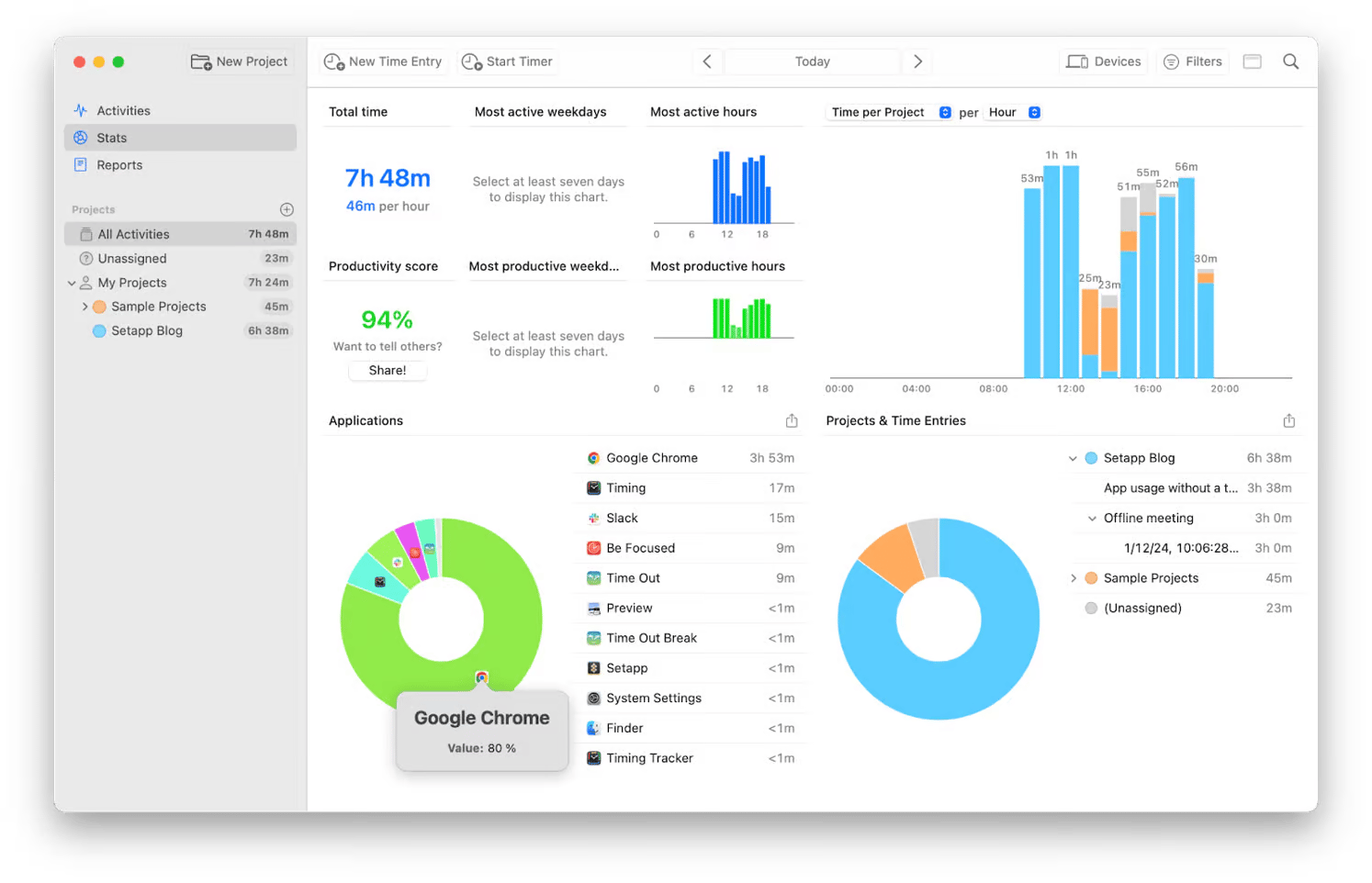 Timing app window