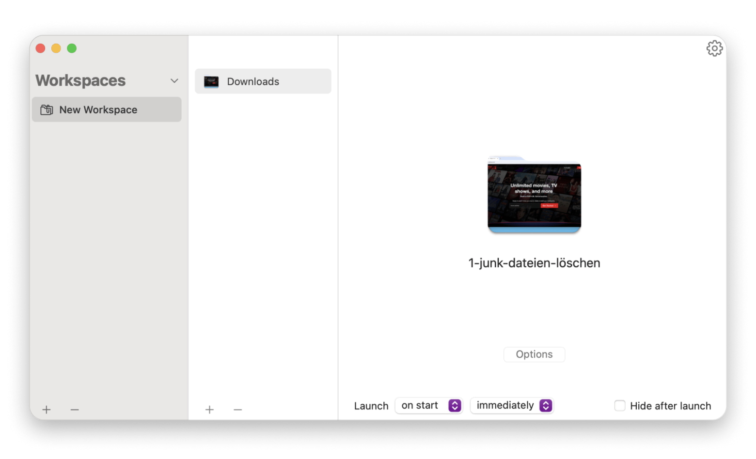 Workspace setting window